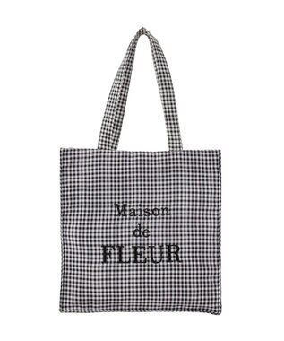 Maison de FLEUR ブランドロゴ刺繍ギンガムスクエアトート Black