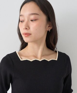 earth music&ecology 襟袖スカラップ配色プルオーバー Black