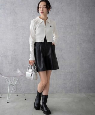 WEGO ワンポイント刺繍WZIP長袖トップス オフホワイト