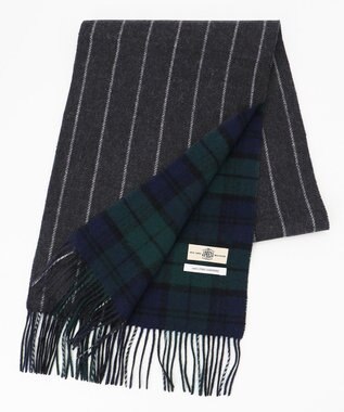J.PRESS MEN リバーシブル カシミヤマフラー チェック×ストライプ ネイビー系4