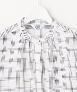 J.PRESS LADIES 【洗える】 セルロースチェック バンドカラー ブラウス ネイビー系3