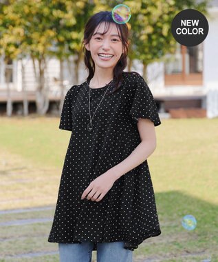 Tiaclasse L 【小倉優子さん着用・選べる袖TYPE・洗える】バックフレアチュニック 新色 半袖ドット