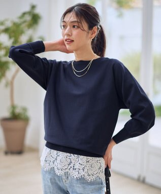 ANY L スプリングカラーニットドルマンプルオーバー ネイビー