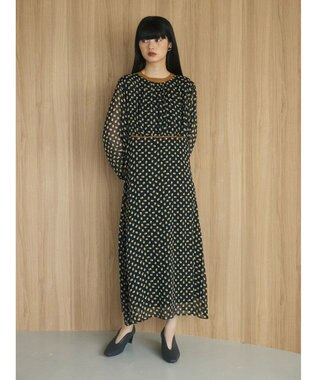 Green Parks armonia．ドットプリントパイピングワンピース Black