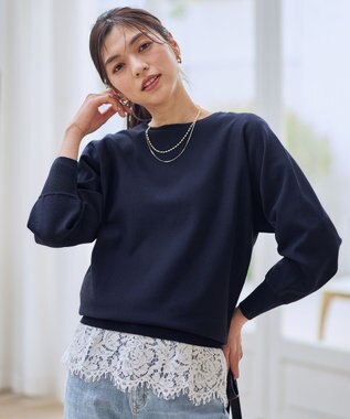 ANY L スプリングカラーニットドルマンプルオーバー ネイビー