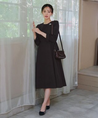 Tiaclasse L 【安田美沙子さん着用・新色追加・洗える】ベロアラインフレアワンピース ブラック