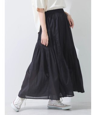 earth music&ecology コットンボイルランダム切替フレアスカート Black