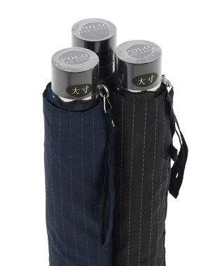 MOONBAT 【大きめ70cm】POLO RALPH LAUREN 折りたたみ傘 メンズ ストライプ ワンポイント刺繍 ディープブルー