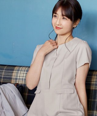 Tiaclasse 【小倉優子さん着用・洗える】フラップ付きミディアム丈フレアワンピース グレージュ