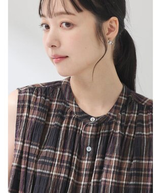 earth music&ecology 綿ＰＵクレープワンピース（ｃｈｅｃｋ柄） Brown