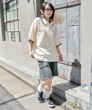 WEGO 【ユニセックス着用ITEM/MLサイズ展開】ワッフルラインポロ オフホワイト