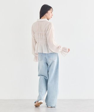 earth music&ecology シャーリングストライプシャツ Stripe Beige