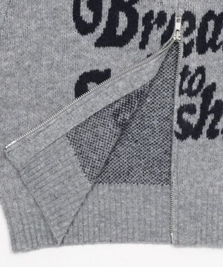 WEGO フラッフィーグラフィックジャガードニットZIPパーカー グレー