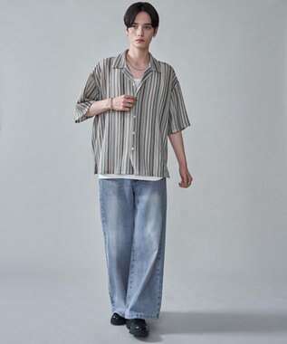 WEGO ストライプメッシュBIGシャツ（SS） オフホワイト