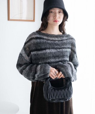 WEGO 段染めボーダーモヘアライクニット ブラック