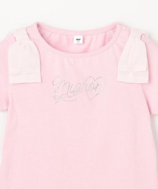 ANY KIDS 【綿100%】肩リボン×ラインストーンロゴ 半袖Tシャツ ピンク
