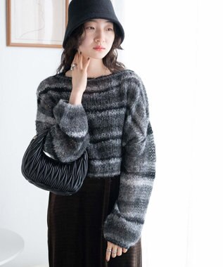 WEGO 段染めボーダーモヘアライクニット ブラック