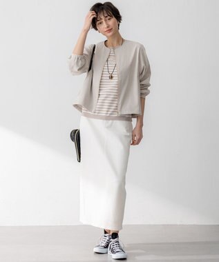 23区 L 【新色追加/洗える】レーヨンポリエステルストレッチ プルオーバー ニット ベージュ×オフ