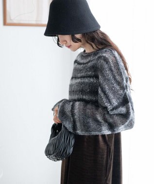 WEGO 段染めボーダーモヘアライクニット ブラック