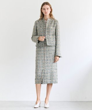 BEIGE， BERYL / ファンシーツイードノーカラージャケット Khaki Mix