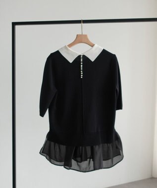 YECCA VECCA 2way襟付きフリルレイヤードニット Black