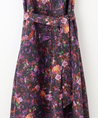 自由区 【カトリエムブーケ】フラワープリントフレアワンピース ボルドー系