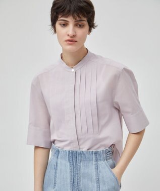 BEIGE， 【洗える】BAC / バンドカラーブラウス Lilac