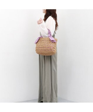 UNBILLION カシュカシュ cachecache / 下がりリボン柄編みトートバッグ ラベンダー