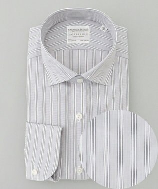 GOTAIRIKU 【形態安定】PREMIUMPLEATS_スモールワイドカラー 通年ドレスシャツ グレー×白ストライプ