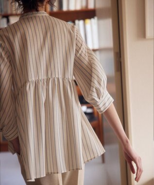 組曲 ニューリヨセルシャーティングペプラム ブラウス ベージュストライプ系1