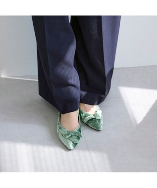 MODE ET JACOMO <carino>ベルベットリボンパンプス グリーン