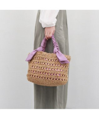 UNBILLION カシュカシュ cachecache / 下がりリボン柄編みトートバッグ ラベンダー