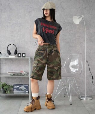 WEGO グラフィックノースリーブサイドドロストショートT 柄1