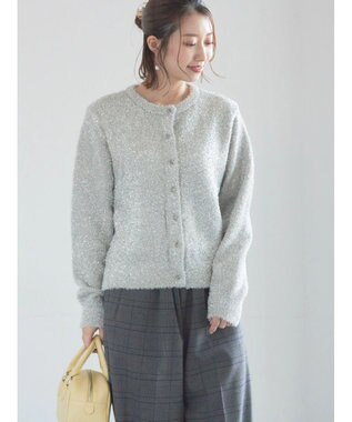 Te chichi ラメシャギークルーネックカーディガン グレー