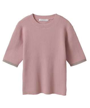 AMERICAN HOLIC 袖口バイカラー半袖ニットプルオーバー Pink