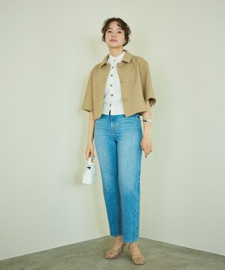 #Newans 【シワになりにくい】〈花乃まりあさんコラボ〉クロップドシャツジャケット サンドベージュ