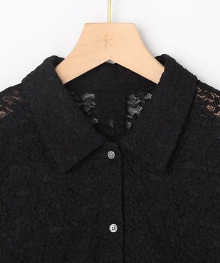 組曲 【WEB限定】フラワーチュールブラウスライク カットソー ブラック系