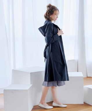 Tiaclasse 【洗える】撥水フードフレアコート ネイビー
