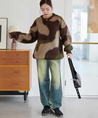 WEGO 【ユニセックス着用ITEM】マーブルシャギーニットプルオーバー カーキ