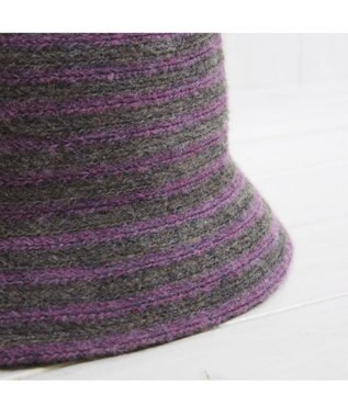 石田製帽 モヘヤ混ボーダー　バケット ブラウンxパープル