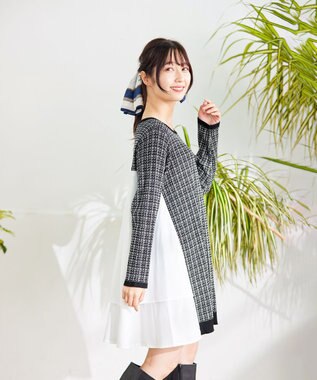 Tiaclasse 【洗える】ツイード2段フレアチュニックブラウス ブラック