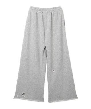 WEGO 【ウエストゴム】ダメージスウェットワイドパンツ 杢グレー