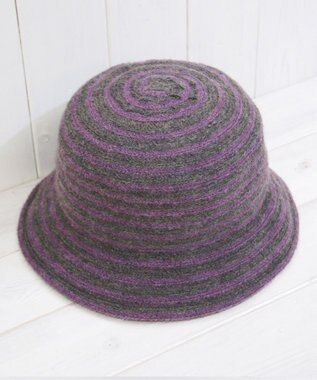 石田製帽 モヘヤ混ボーダー　バケット ブラウンxパープル