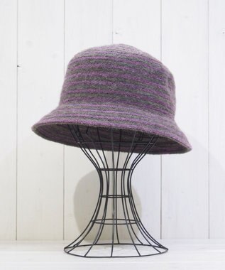 石田製帽 モヘヤ混ボーダー　バケット ブラウンxパープル
