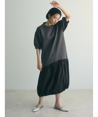 Green Parks ａ．異素材切り替えバルーンワンピース Charcoal Gray