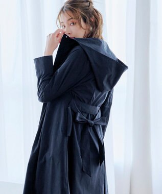 Tiaclasse 【洗える】撥水フードフレアコート ネイビー