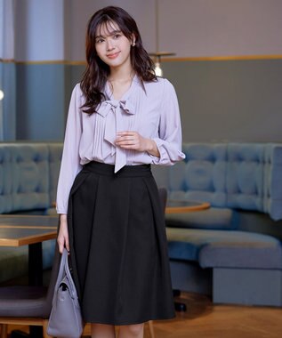 Tiaclasse 【洗える】大人上品なフレアタックスカート ブラック