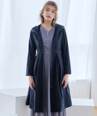 Tiaclasse 【洗える】撥水フードフレアコート ネイビー