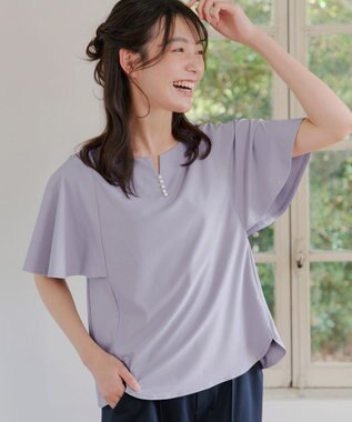 Tiaclasse 【洗える】ブラウス見えフレアスリーブカットソー ラベンダー