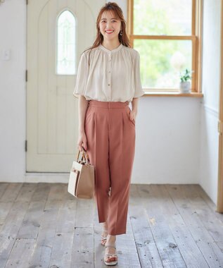 ANY SIS 【洗える】サイドバックルタックテーパード パンツ アプリコットピンク